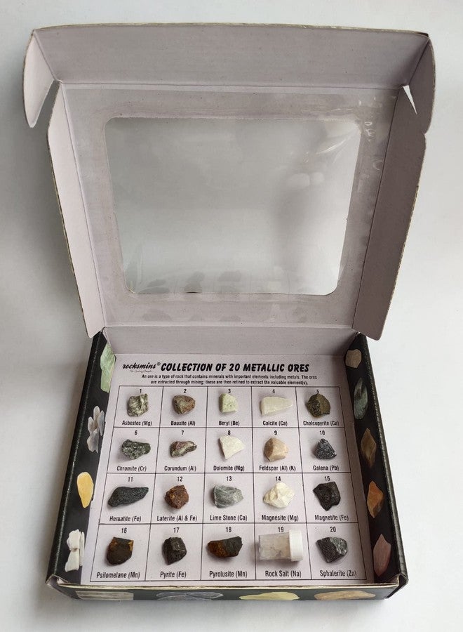 روكسمينز مجموعة روكسمينز MO20WM من 20 خامًا معدنيًا، مجموعة من 20 عينة تعليمية، مناسبة لأنشطة التعليم المدرسي، وعلوم الأرض، والجيولوجيا، والذاكرة، وألعاب STEM التعليمية الرائعة للأطفال. - Image 3